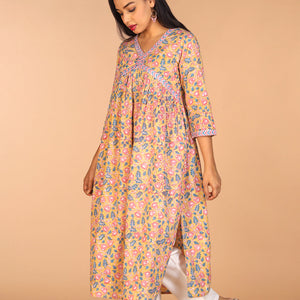 Floral Sanganeri hand block printed cotton Kurta