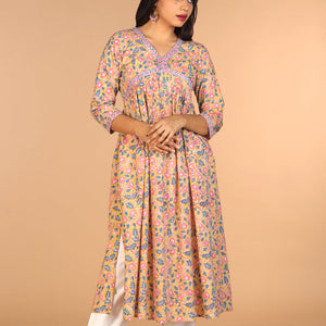 Floral Sanganeri hand block printed cotton Kurta