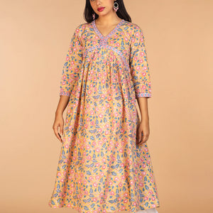 Floral Sanganeri hand block printed cotton Kurta