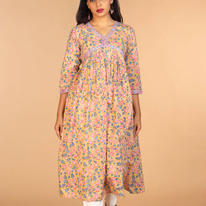 Floral Sanganeri hand block printed cotton Kurta