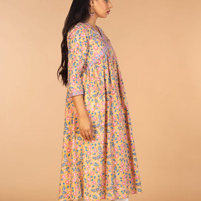 Floral Sanganeri hand block printed cotton Kurta