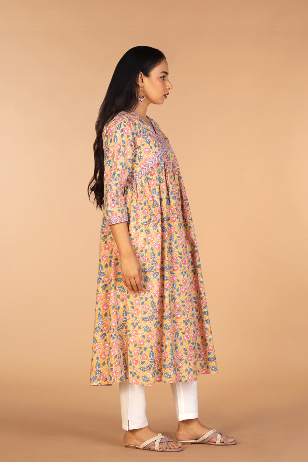 Floral Sanganeri hand block printed cotton Kurta