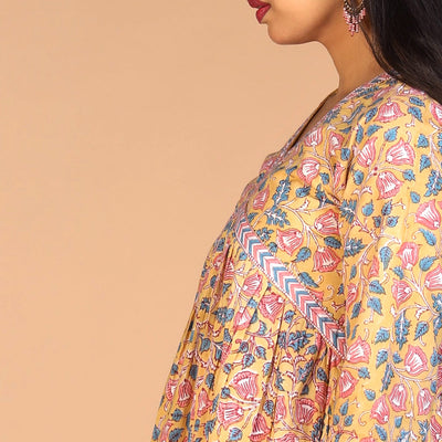 Floral Sanganeri hand block printed cotton Kurta