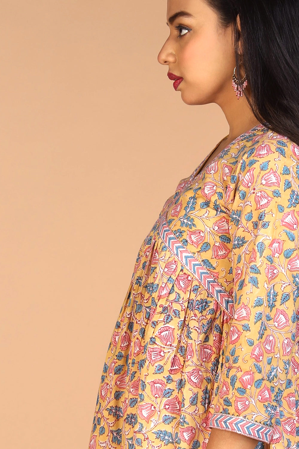 Floral Sanganeri hand block printed cotton Kurta