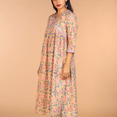 Floral Sanganeri hand block printed cotton Kurta