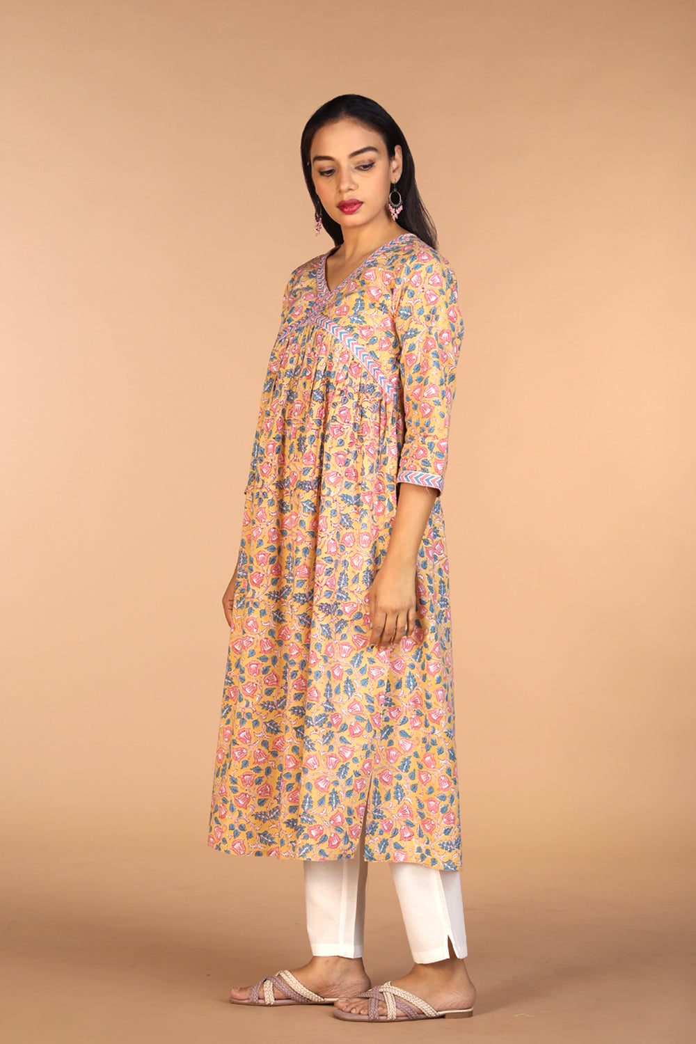 Floral Sanganeri hand block printed cotton Kurta