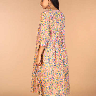Floral Sanganeri hand block printed cotton Kurta