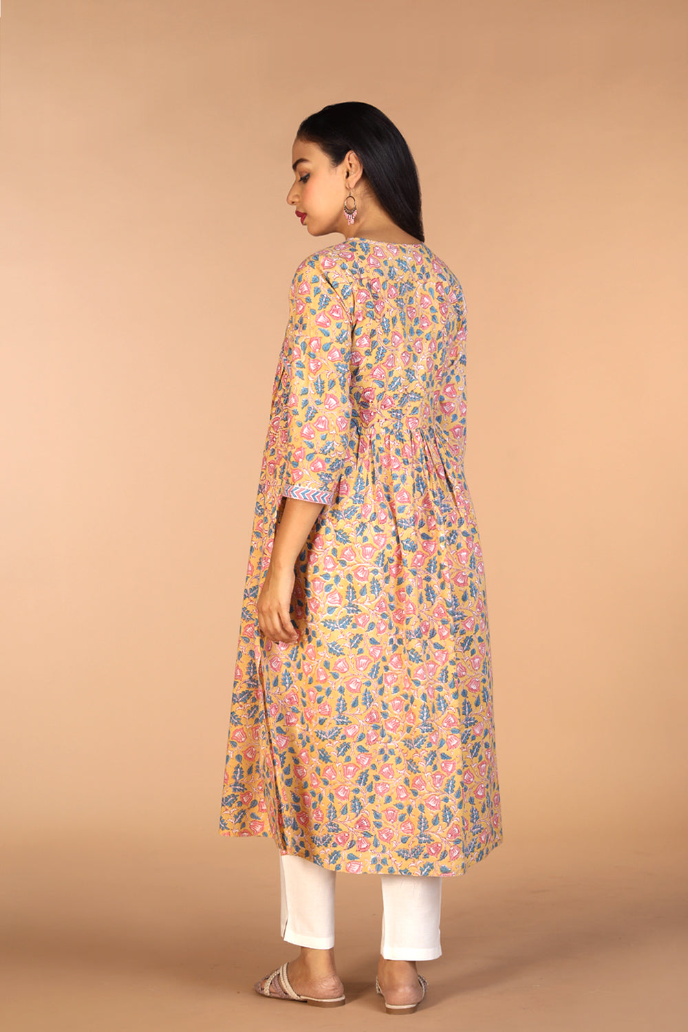 Floral Sanganeri hand block printed cotton Kurta