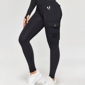 Thermal Fleece Cargo Leggings - Black