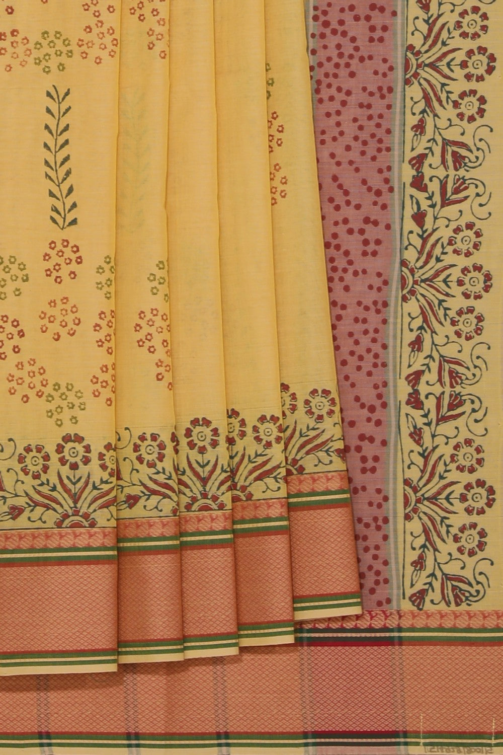Hand block printed cotton saree