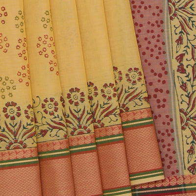 Hand block printed cotton saree