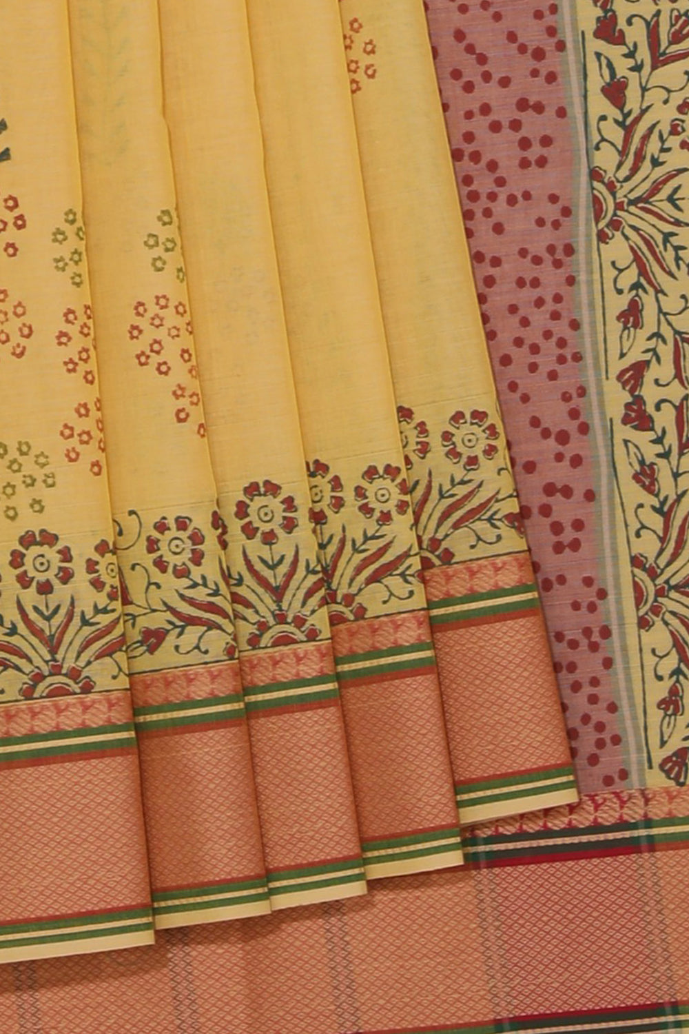 Hand block printed cotton saree