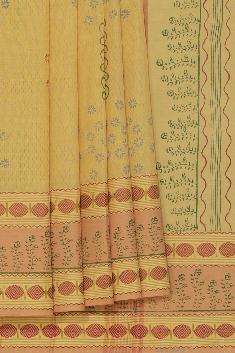 Hand block printed cotton saree