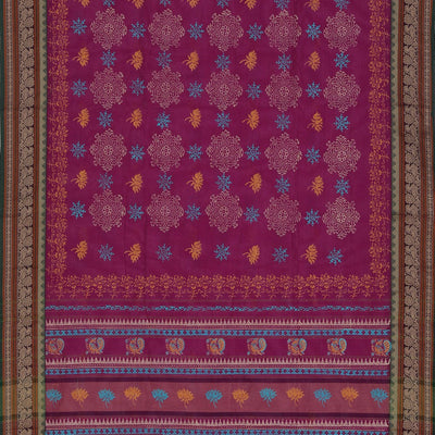 Hand block printed cotton saree