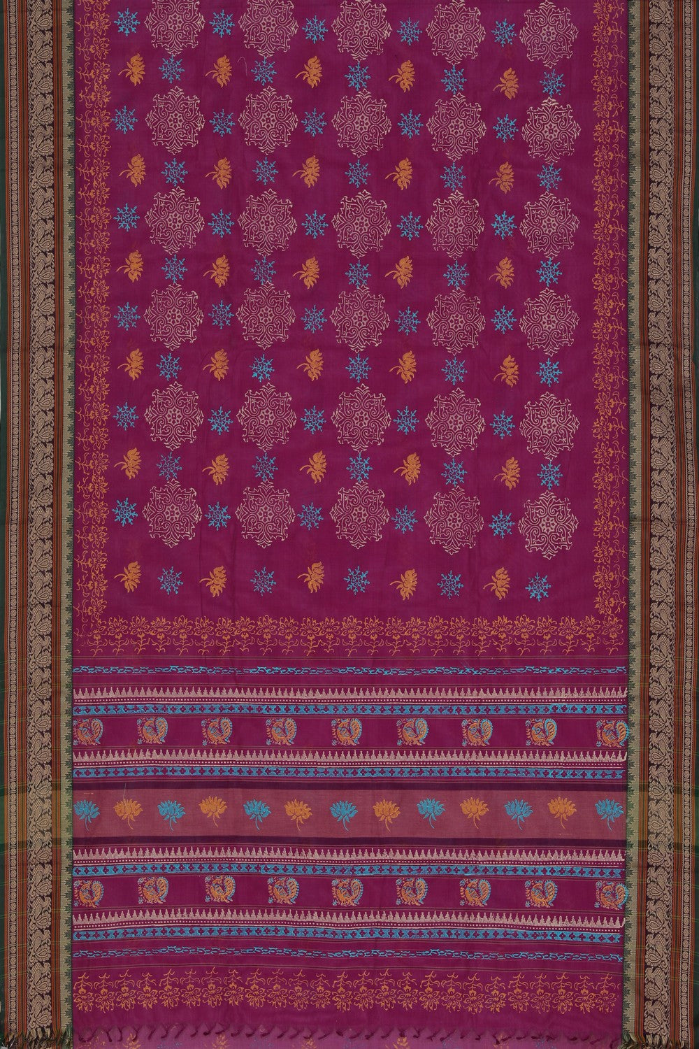 Hand block printed cotton saree