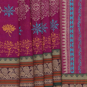 Hand block printed cotton saree