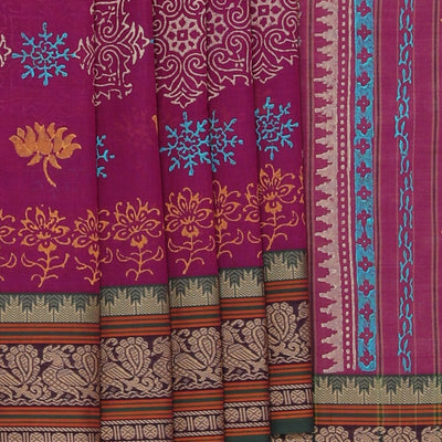 Hand block printed cotton saree