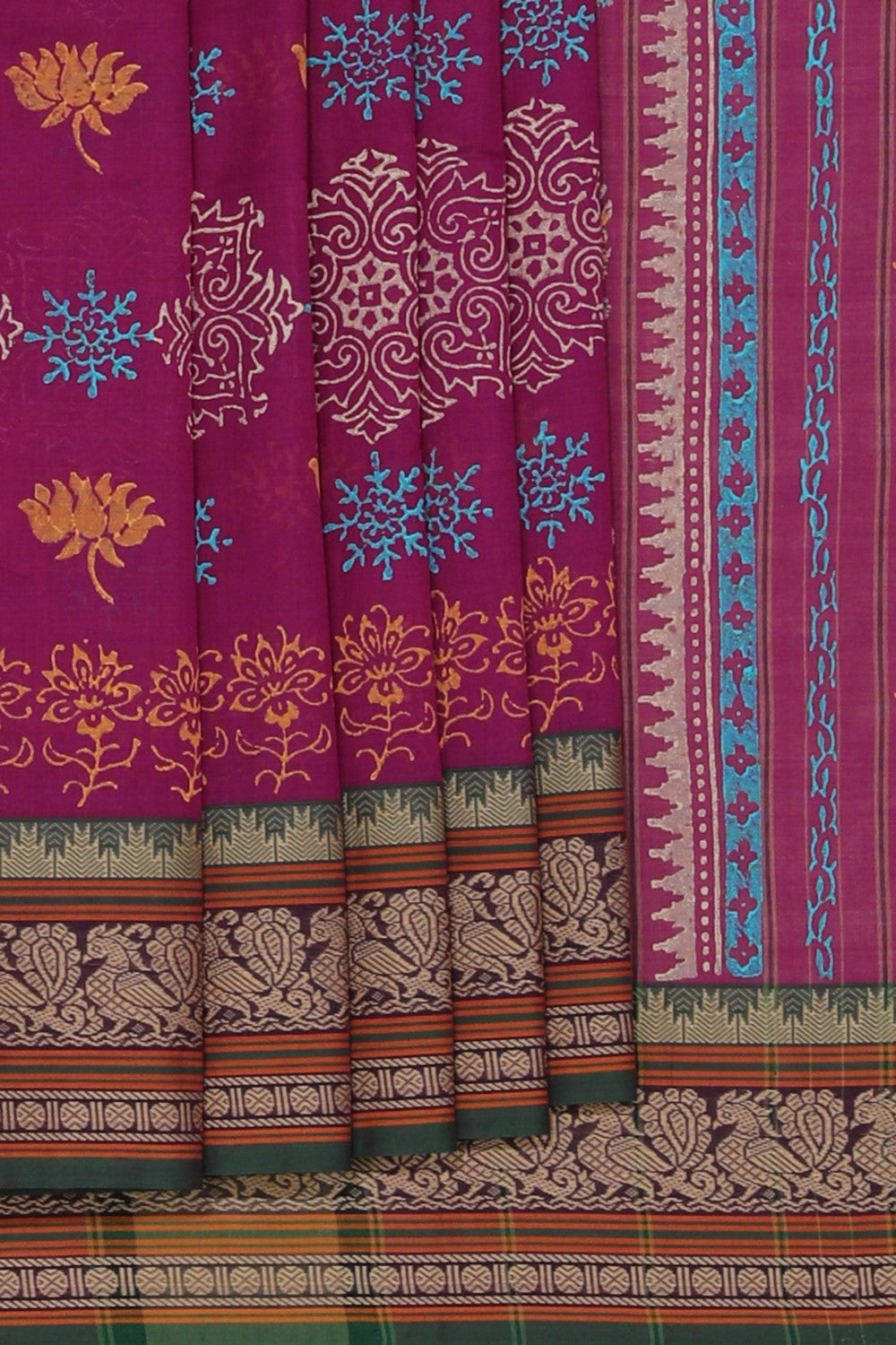 Hand block printed cotton saree