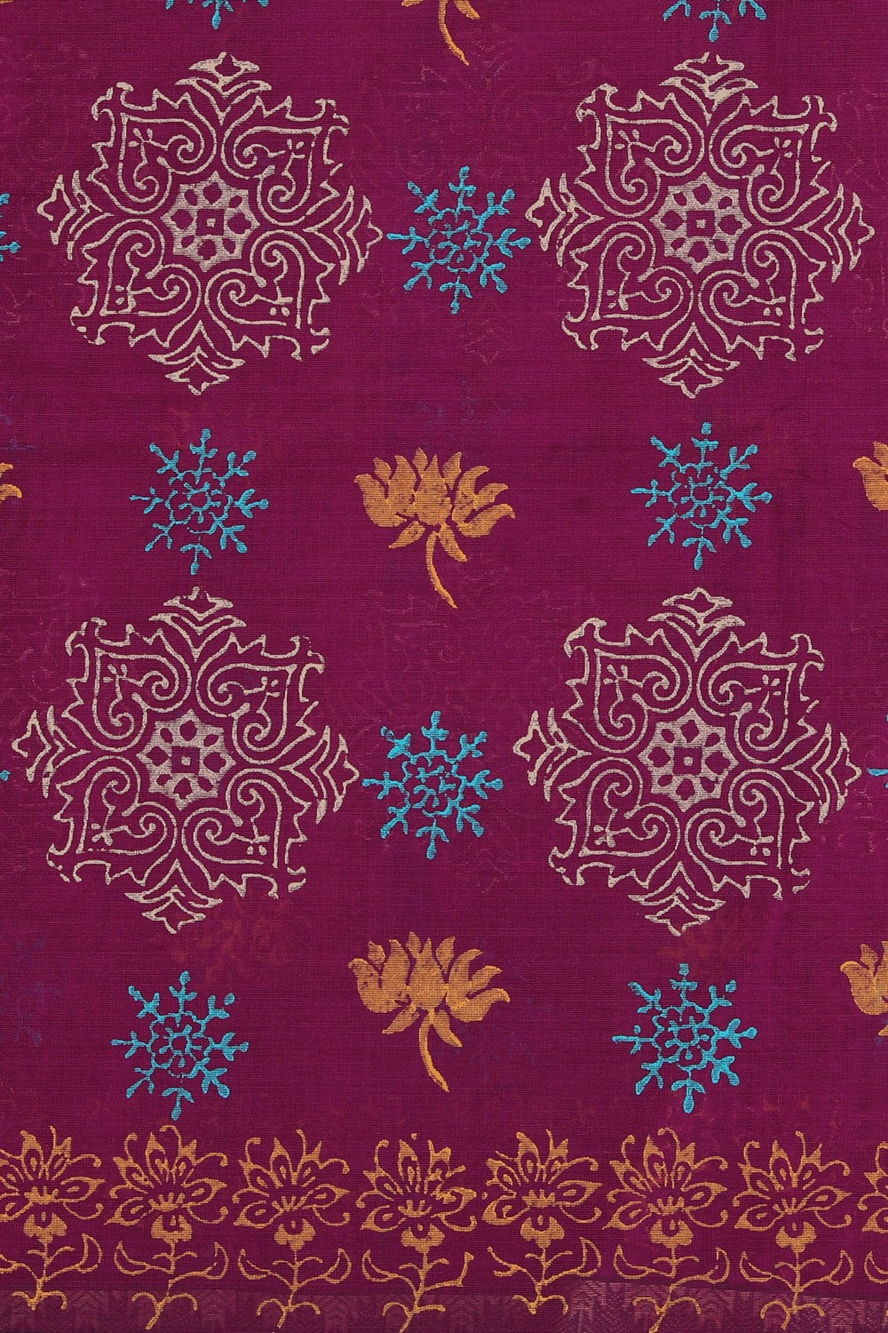 Hand block printed cotton saree