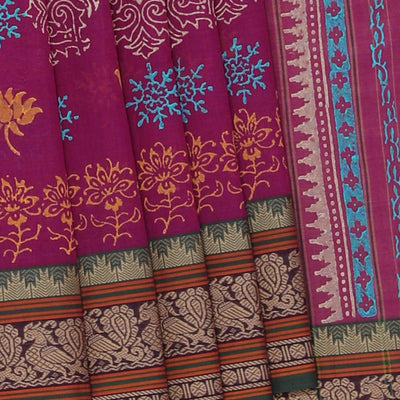 Hand block printed cotton saree