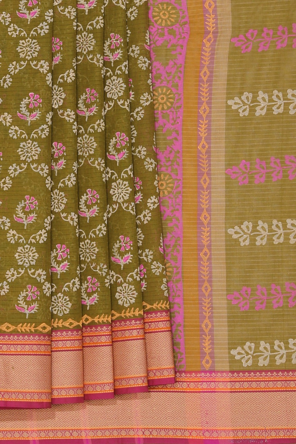 Hand block printed cotton saree