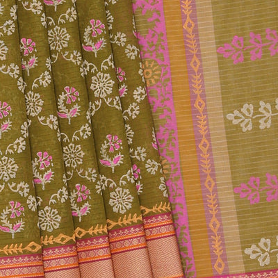 Hand block printed cotton saree