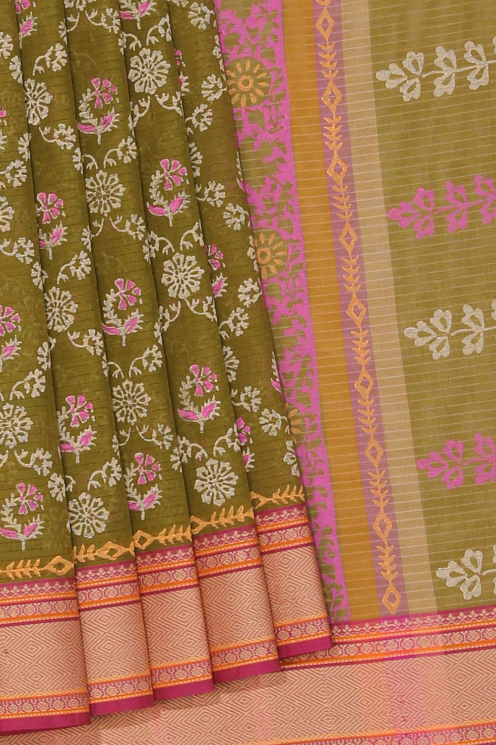 Hand block printed cotton saree