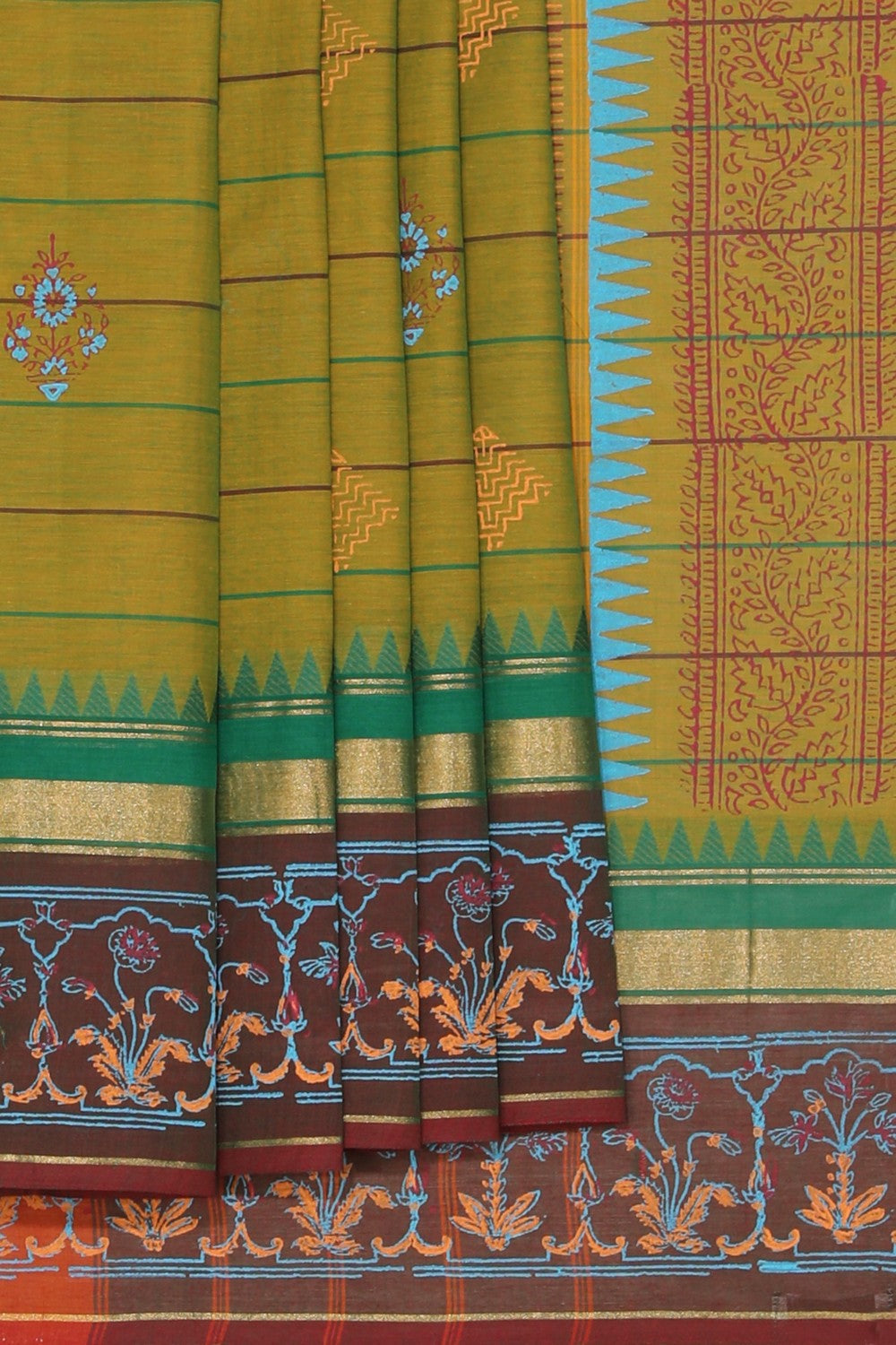 Hand block printed cotton saree