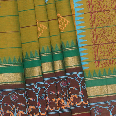 Hand block printed cotton saree