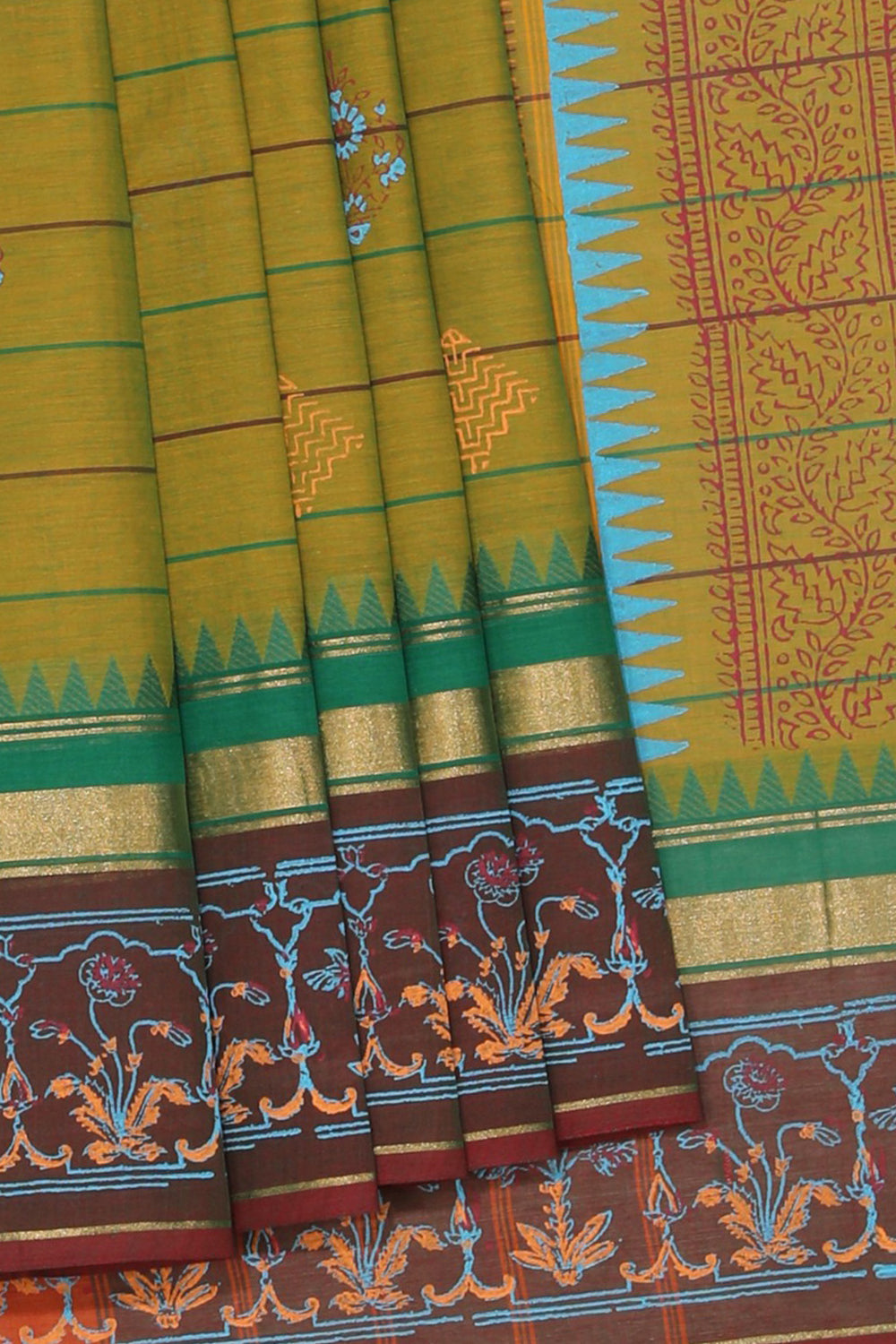 Hand block printed cotton saree