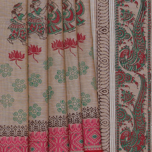 Hand block printed cotton saree