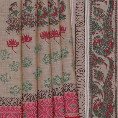 Hand block printed cotton saree