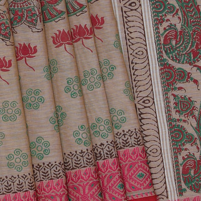 Hand block printed cotton saree