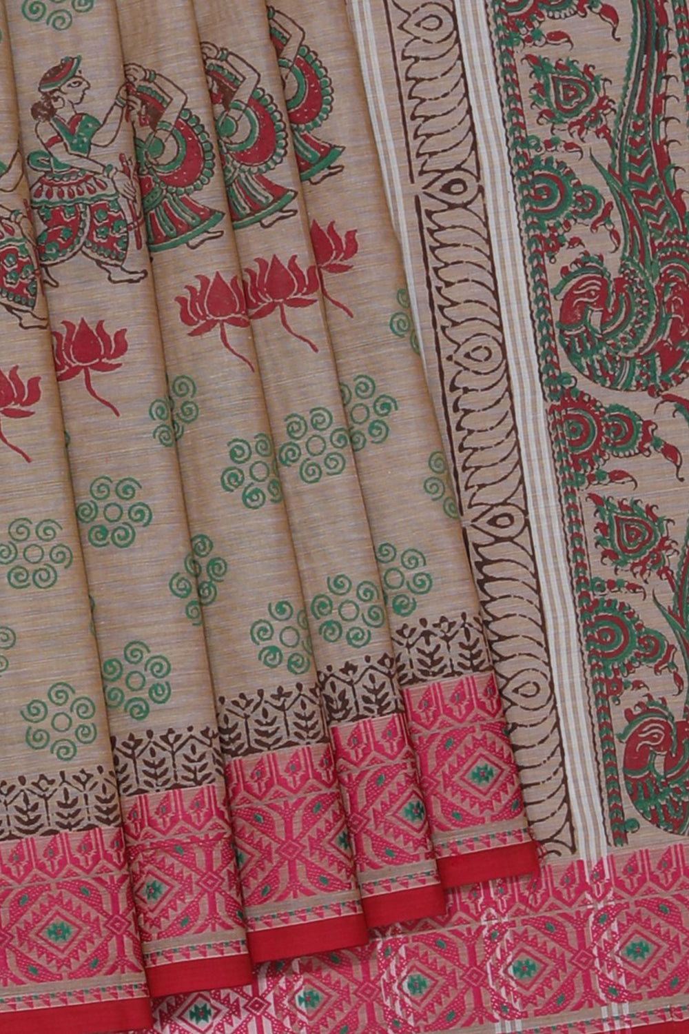 Hand block printed cotton saree