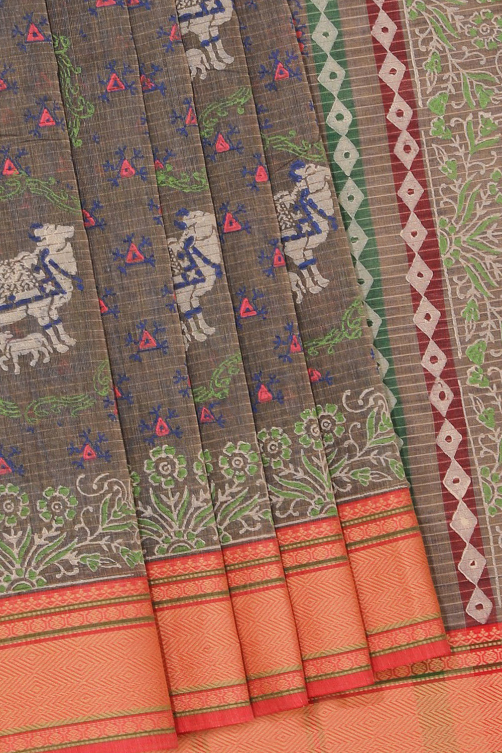Hand block printed cotton saree