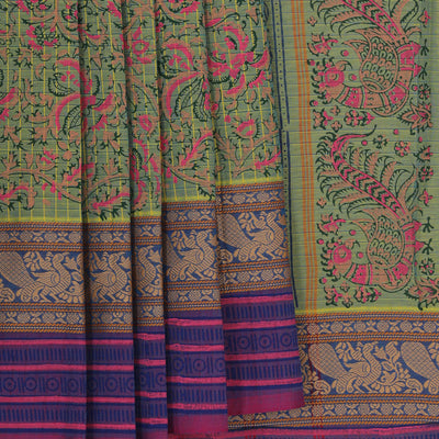 Hand block printed cotton saree