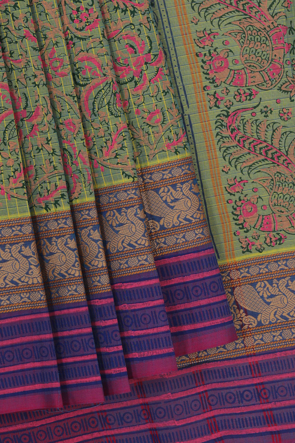 Hand block printed cotton saree