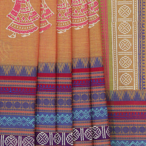 Hand block printed cotton saree