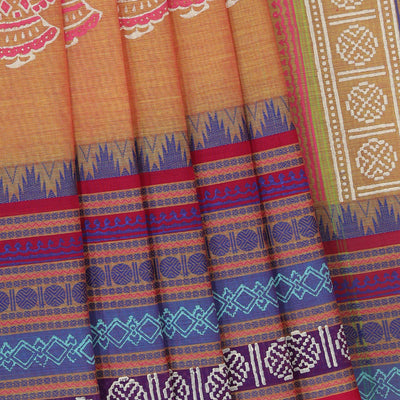 Hand block printed cotton saree