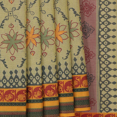 Hand block printed cotton saree