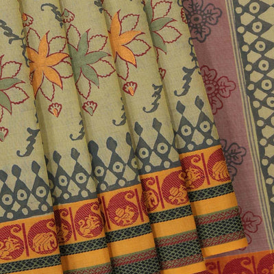 Hand block printed cotton saree