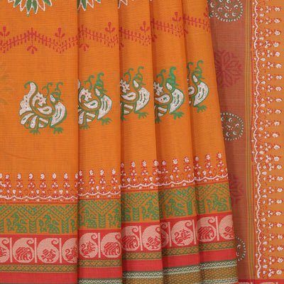 Hand block printed cotton saree