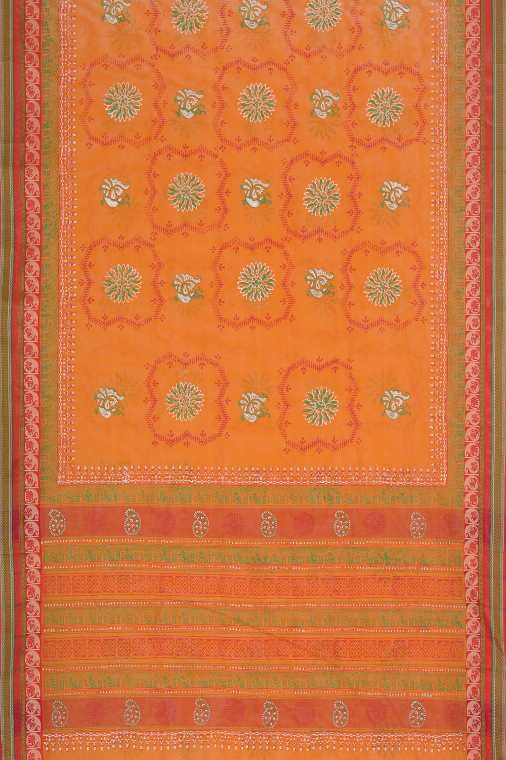 Hand block printed cotton saree