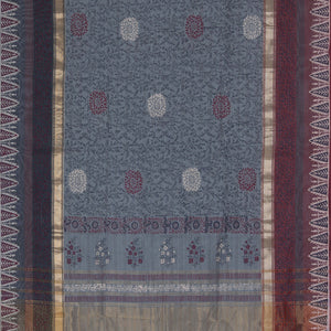 Hand block printed cotton saree