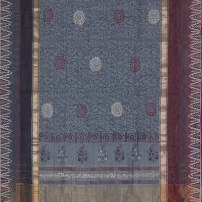 Hand block printed cotton saree