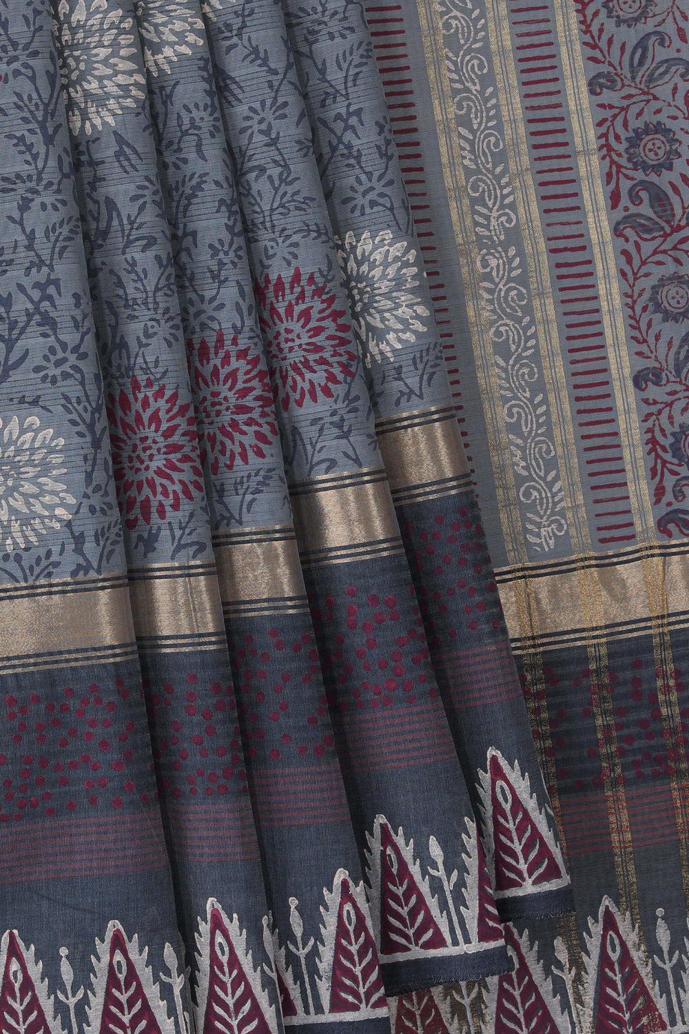 Hand block printed cotton saree