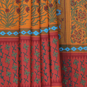 Hand block printed cotton saree
