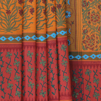 Hand block printed cotton saree