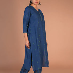 Indigo blue woven cotton Kurta and pants set