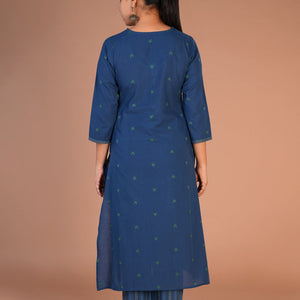 Indigo blue woven cotton Kurta and pants set